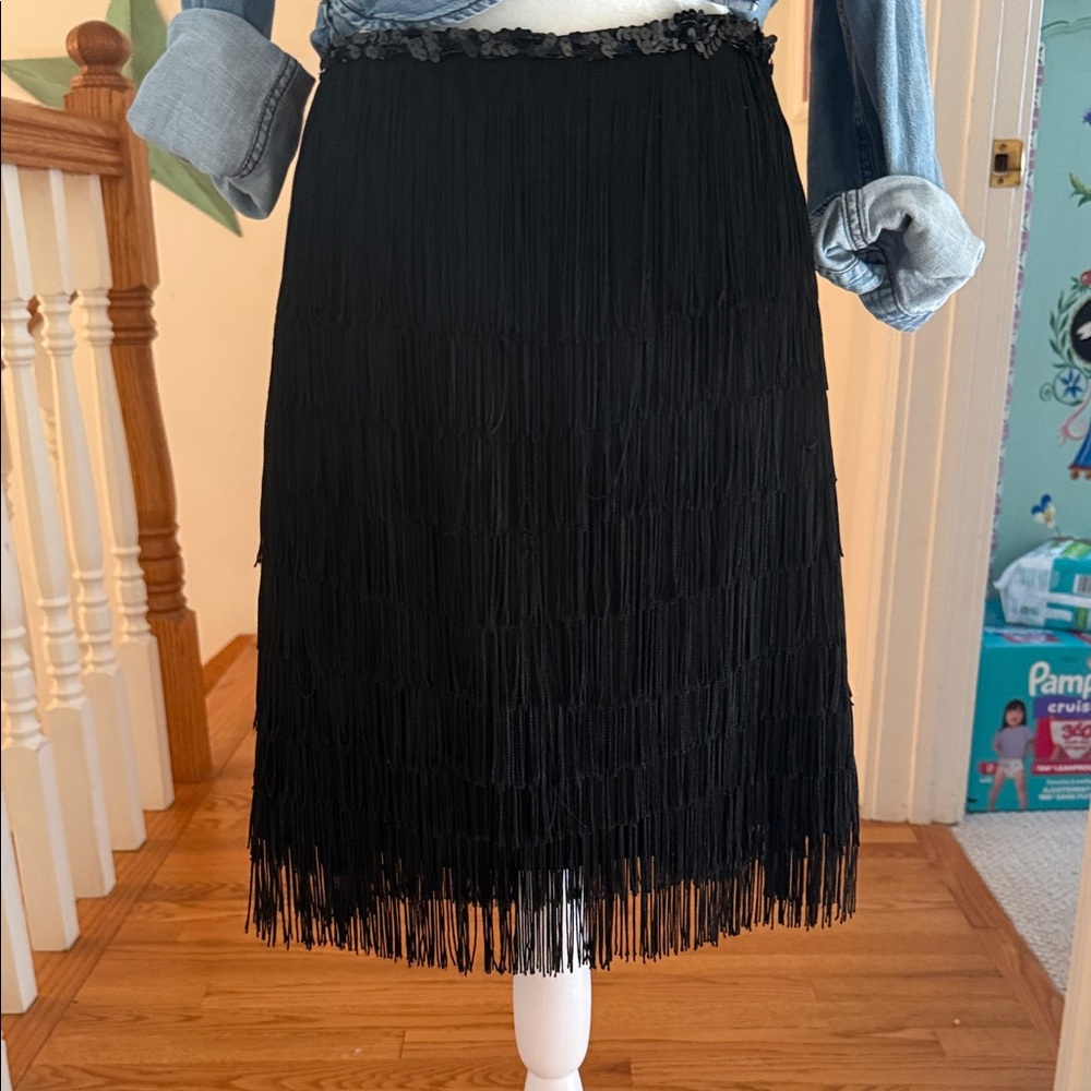 Betsey Johnson Black Layered Fringe Skirt. Y2K Baby!